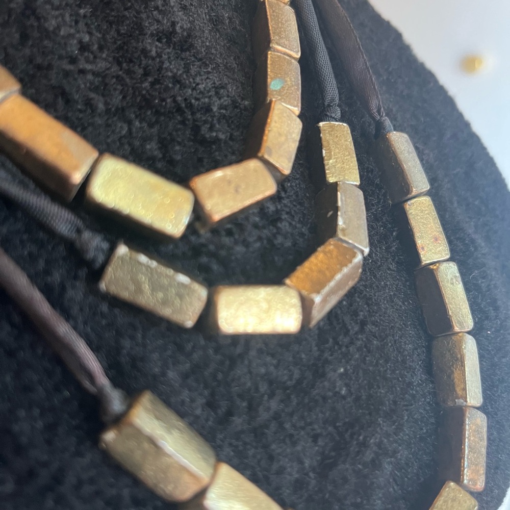 Layered Gold Tone Geometric Multi Strand Necklace